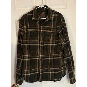Orvis Thick Heavyweight Flannel Green Plaid Shirt Jacket Mens Small Warm Outdoor